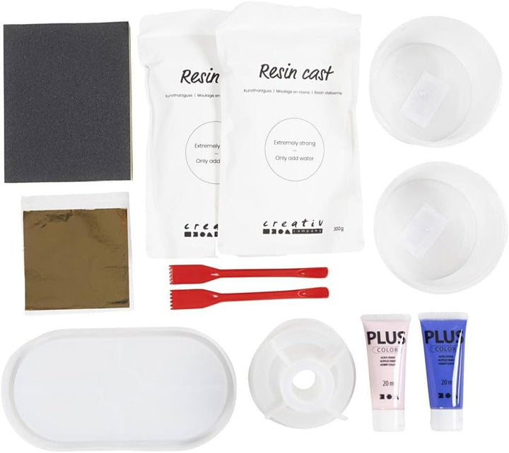 Creativ Starter Bastelset Resin Casting, blau, hellrosa, weiss, 3 Kerzenhalter und 2 Tabletts, 1 Pac