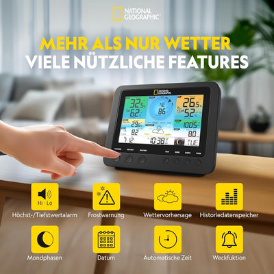 National Geographic Wetterstation Funk mit Aussensensor WLAN Farbwettercenter mit 7-in-1 Profi-Senso