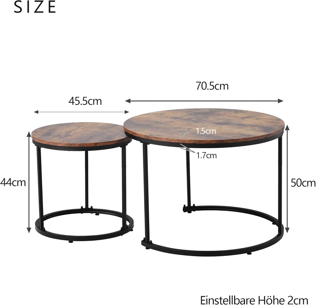 Merax Rund Couchtisch Set, 2-in-1 Nesting Couchtisch Satztisch, Metallgestell, für Wohnzimmer, Balko