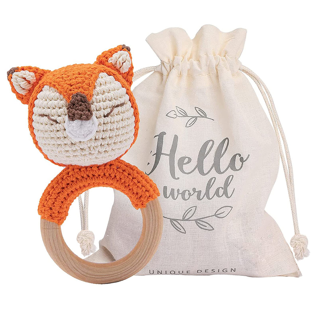 Youuys Babyrassel Gehäkelte Holz Häkeln Tiere Greifling Baby Holz Rassel mit Sound Handmade Rassel f