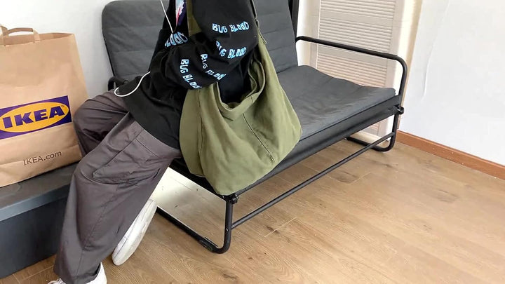 Canvas Messenger Bag Large Crossbody Bag Handbag Solid Color with Multiple Pockets Canvas Shoulder T