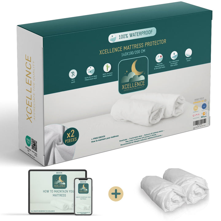 2 Stück Matratzenschoner 140 x 190/200 cm - wasserdicht leise - atmungsaktiv - 100 % Bambus - Höhe 3