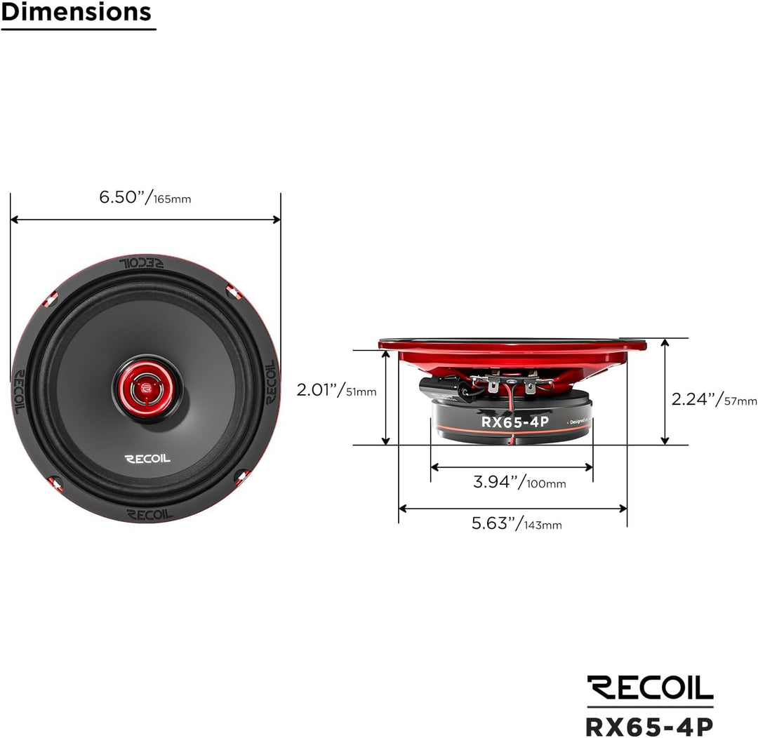 RECOIL RX65-4P 16,5cm Auto Koaxiallautsprecher Pro Audio Horn-Hochtöner | 6.5", 200W Max, 100W RMS,