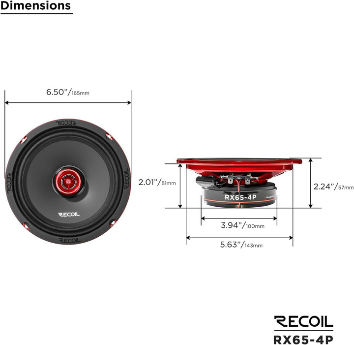 RECOIL RX65-4P 16,5cm Auto Koaxiallautsprecher Pro Audio Horn-Hochtöner | 6.5", 200W Max, 100W RMS,