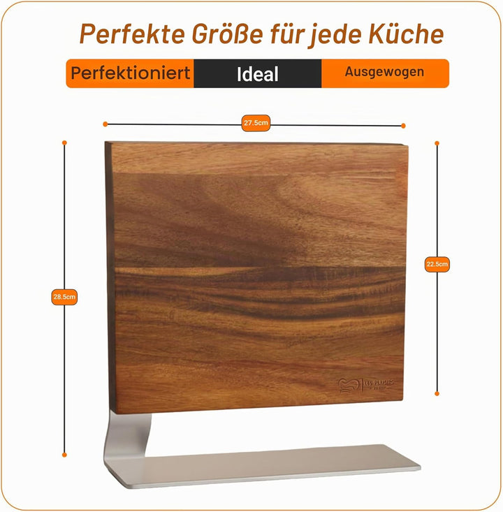 Magnetischer Messerblock aus Akazienholz mit Edelstahlbasis – Edles Design Messerhalter für bis zu 8