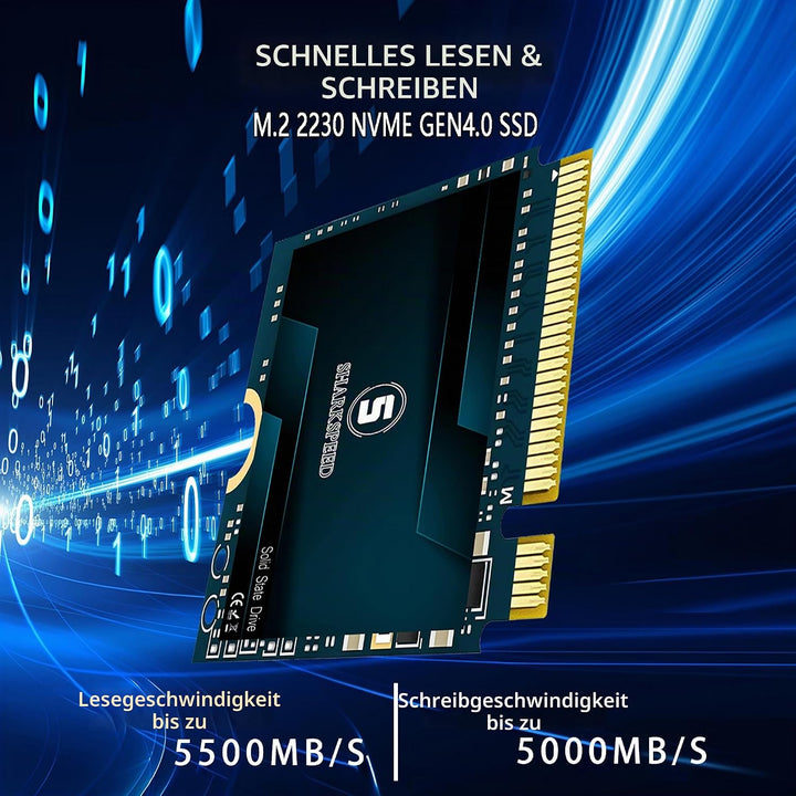 M.2 2230 SSD 2TB SHARKSPEED NVMe PCIe Gen 4.0 x4 30mm, SSD Festplatte Interne Solid State Drive für