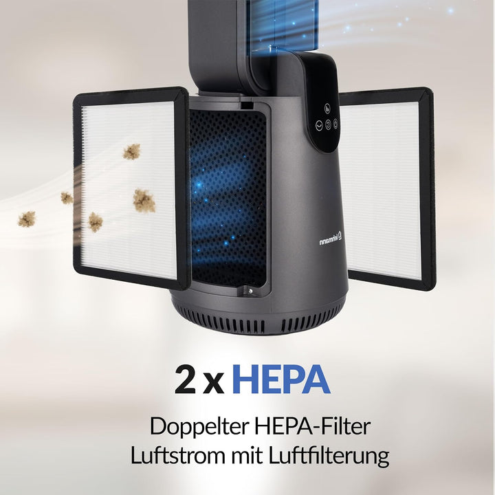 LEHMANN Turmventilator 2-in-1 mit Luftreiniger, 2x Hepa-Filter, leiser Ventilator mit Schlafmodus, 1