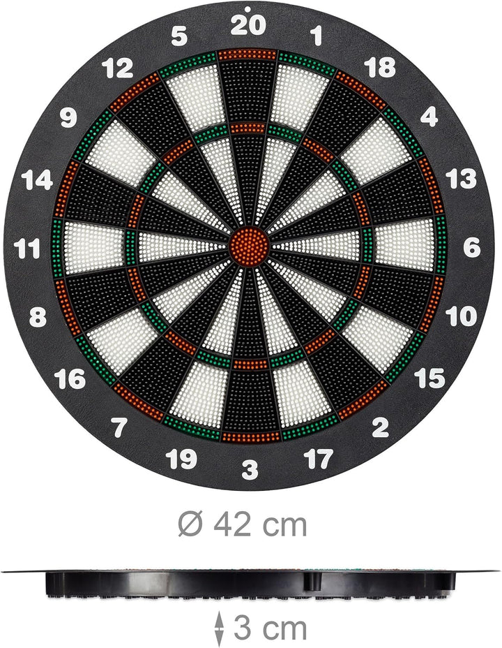Relaxdays Dartscheibe 42 cm, Softdart Safety Darts, 6 Pfeile, kindgerecht, Standfuss Sicherheits-Dar