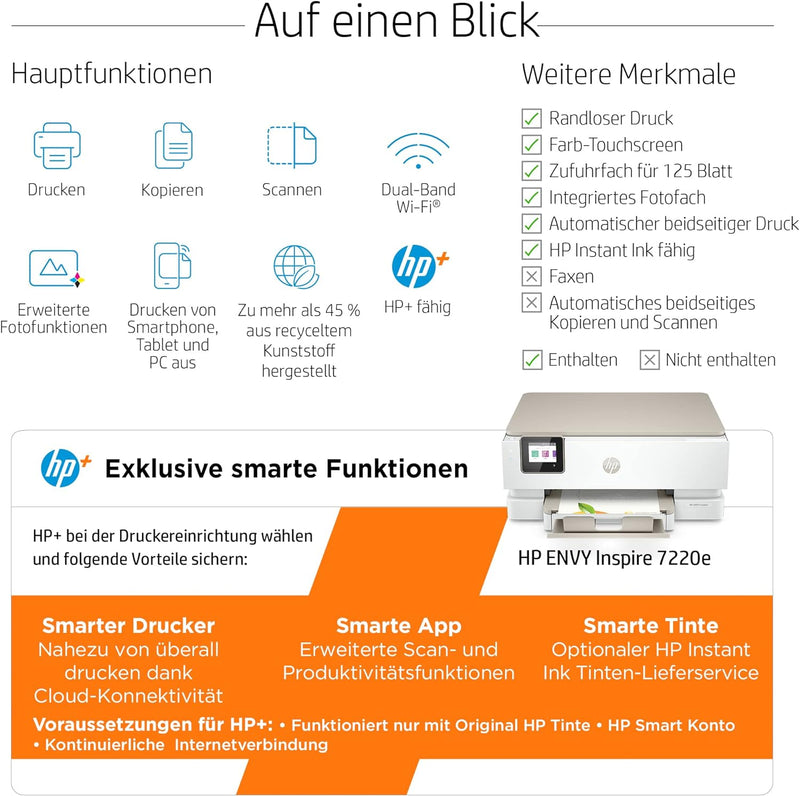 HP Envy Inspire 7220e Multifunktionsdrucker, Tintenstrahldrucker, 6 Monate gratis drucken mit HP Ins