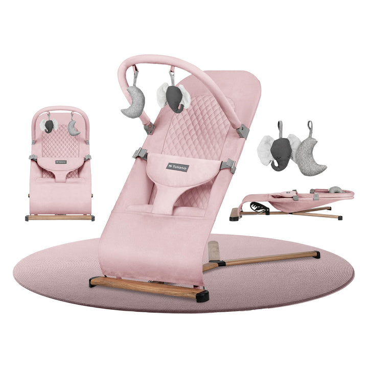 Tulano Moon 30 - Babywippe - Babyschaukel für Kleinkinder - Rose | Maximales Gewicht 9 kg - Spielbog