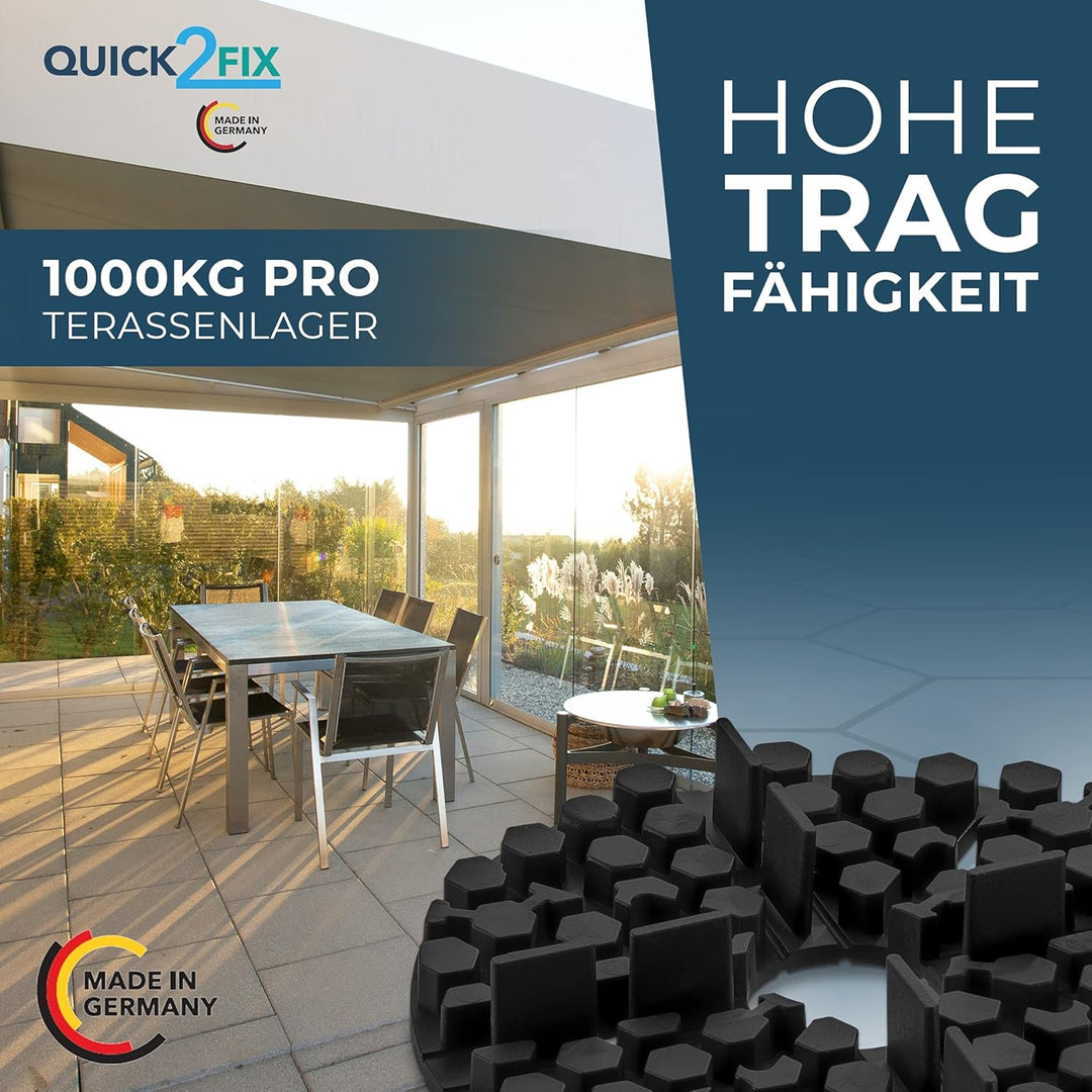 QUICK2FIX® 50 x Gummi Plattenlager - Fugenbreite 2mm x Höhe 10mm - Stelzlager für Terrassenplatten.