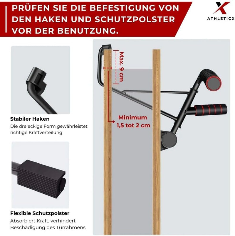 Athleticx Klappbare Klimmzugstange, Pull up bar – Klimmzugstange türrahmen [bis 200 kg], Fitnessgerä