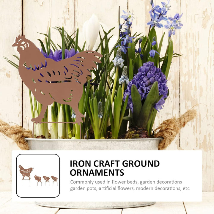 Housoutil 4 Stücke Gartenstecker Huhn Metall Gartenstatuen Osterdeko Blumentopf Stecker Hühn Küken F