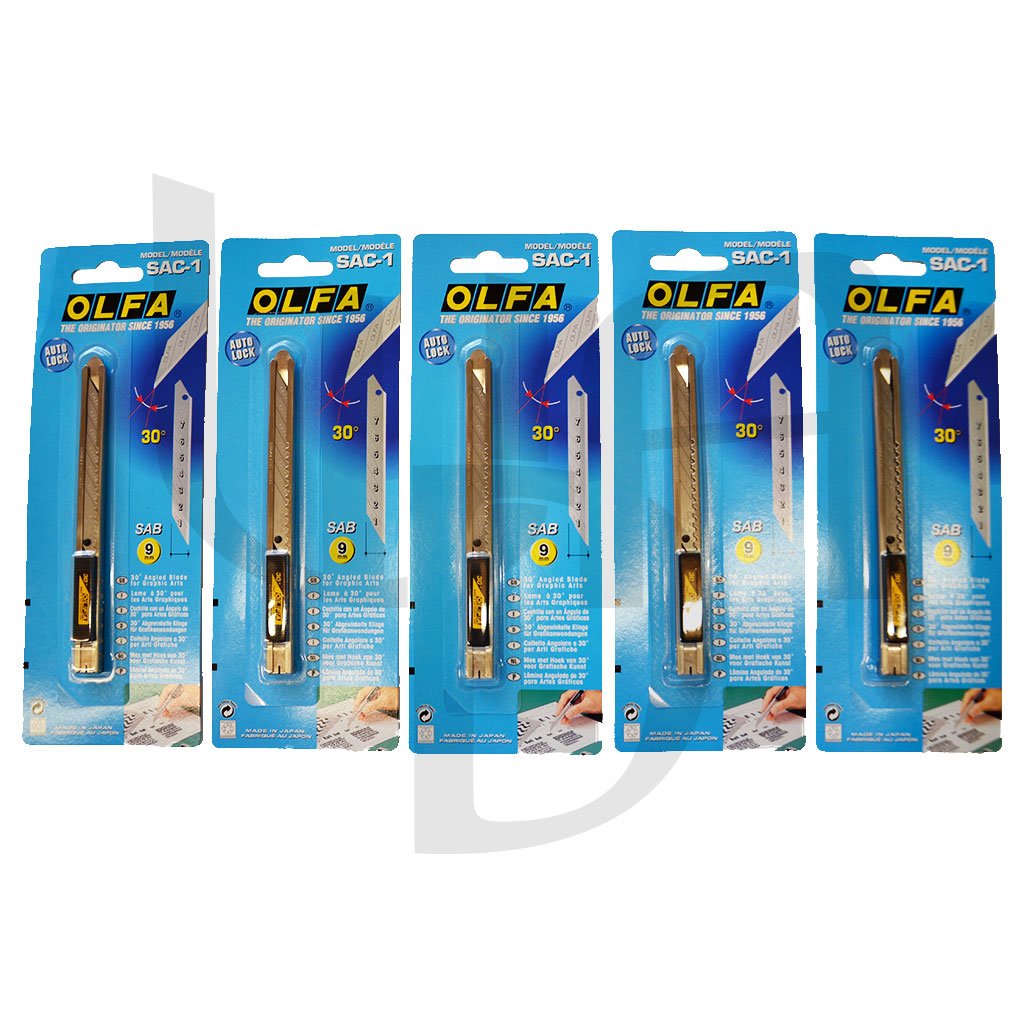 5 Stück Olfa Profi Edelstahl Cuttermesser SAC-1 mit je 1x 30 Grad Klinge