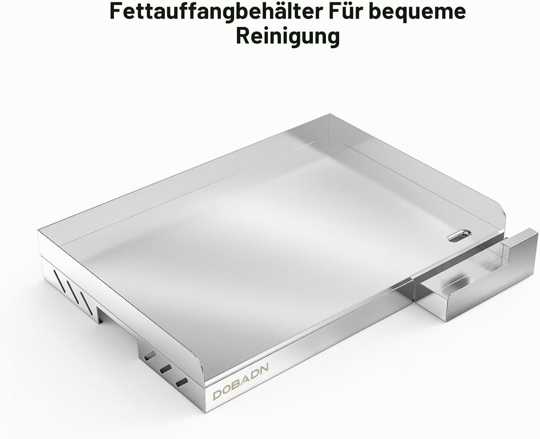 Edelstahl Plancha Grillplatte für Gas- und Holzkohlegrill, Universalgrösse Grillplatte mit Abnehmbar