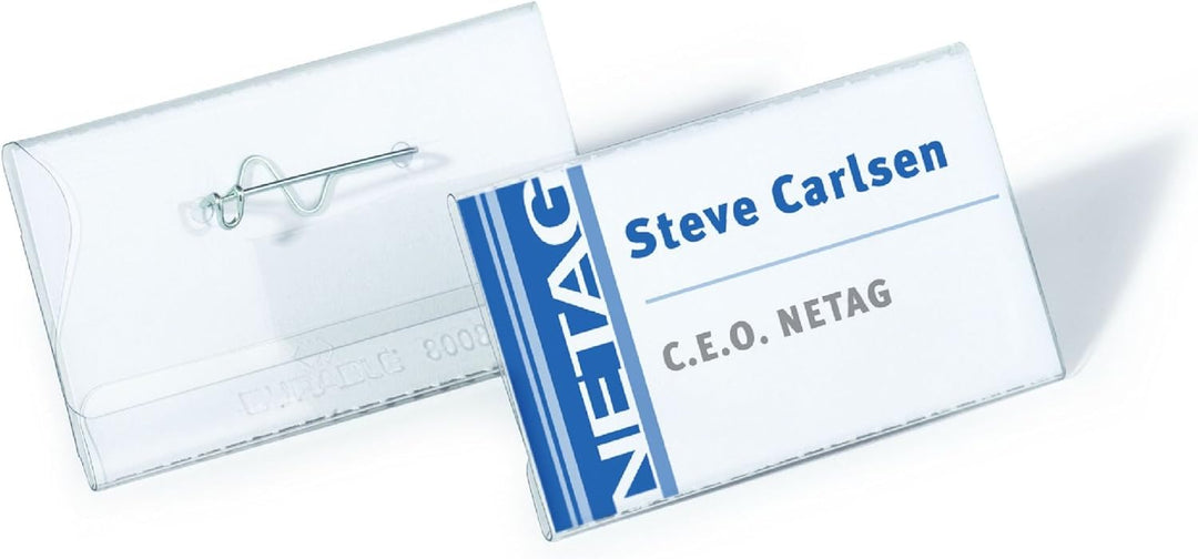 Durable Namensschild mit Nadel, 40 x 75mm, transparent, Packung à 100 Stück, 800819 40 x 75 mm Welle