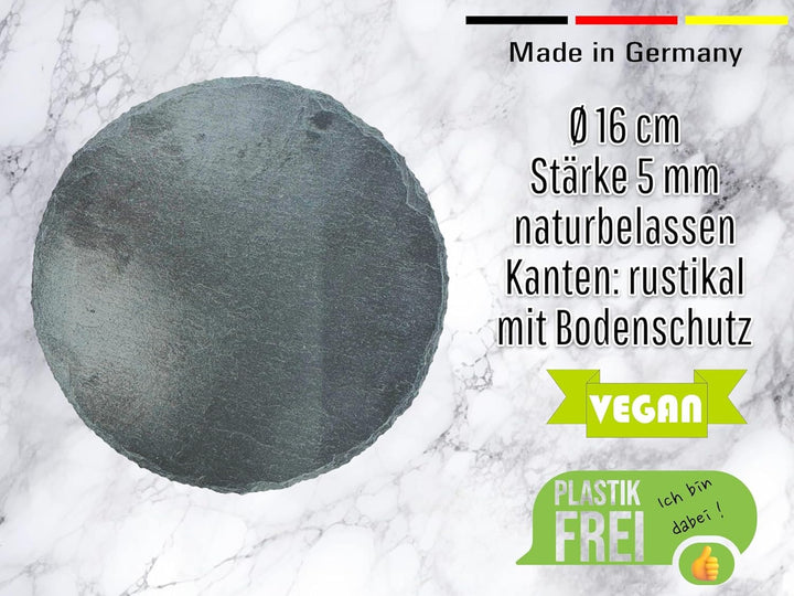 MAAJ SET Schieferplatte Ø 16 cm & edle mini GLASGLOCKE LUXUS mundgeblasen