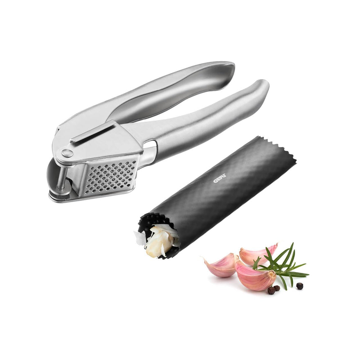 GEFU Knoblauchpresse &amp; Knoblauchschäler Set IMPRENSA + TUBIO
