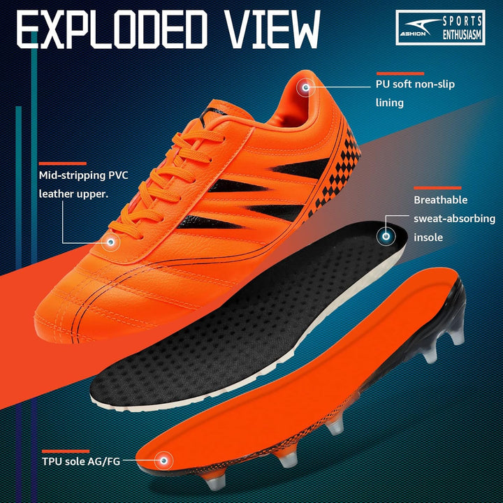 ASHION Fussballschuh Kinder Fussballschuhe Footballschuhe Outdoor Athletic Soccer Schuhe, 33 EU C Or