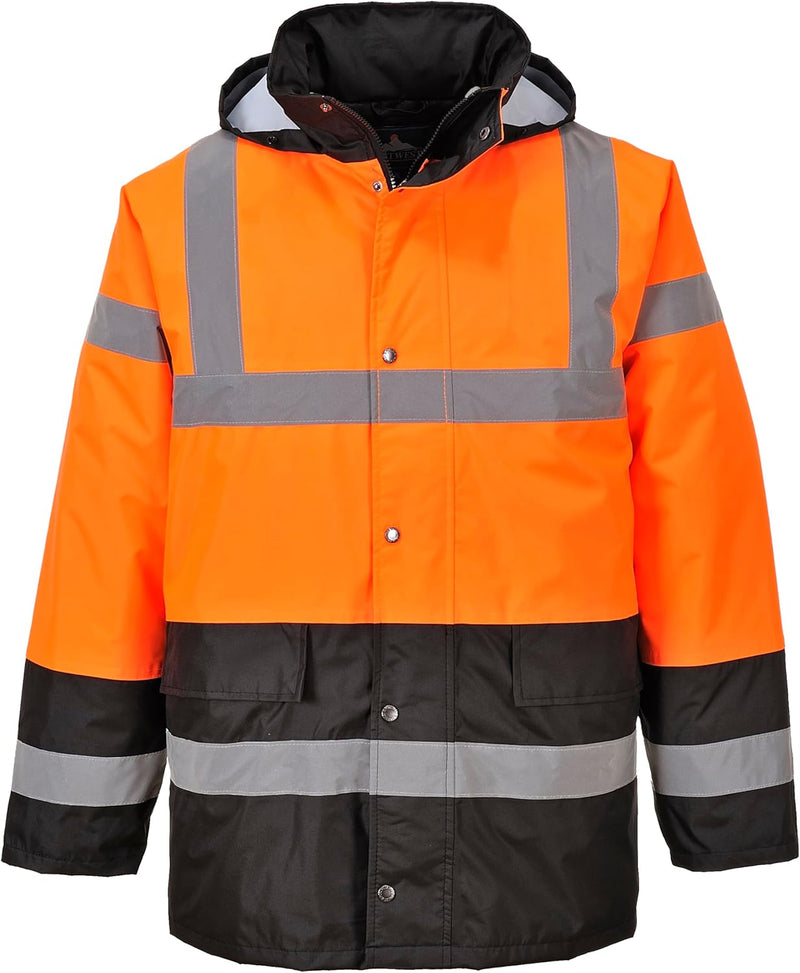 Portwest Zweifarbige Warnschutz-Verkehrs-Jacke, Grösse: L, Farbe: Orange/Schwarz, S467OBRL L ORBK, L