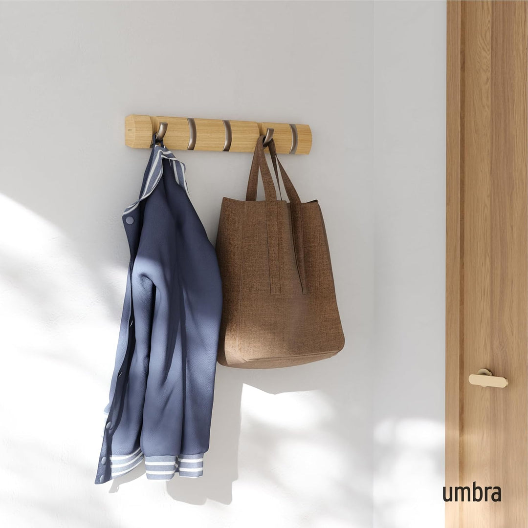 Umbra Flip 5 Garderobenhaken – Moderne, Schlichte und Platzsparende Garderobenleiste mit 5 Beweglich