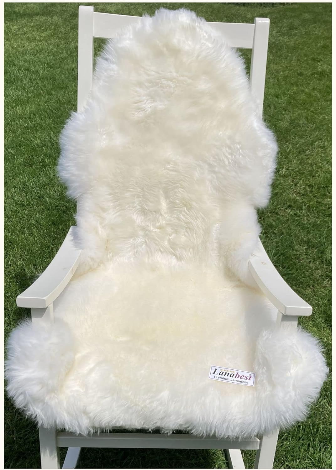 Extra grosses Super-Premium Schaffell, Kuschelfell von Lanabest. Weiss. Echtes Lammfell, geruchsarm