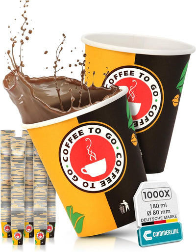 1000 Stück 7,5oz/180ml Kaffeebecher to go | Pappbecher Cups Coffee to Go Becher | Kaffee to+go Papie