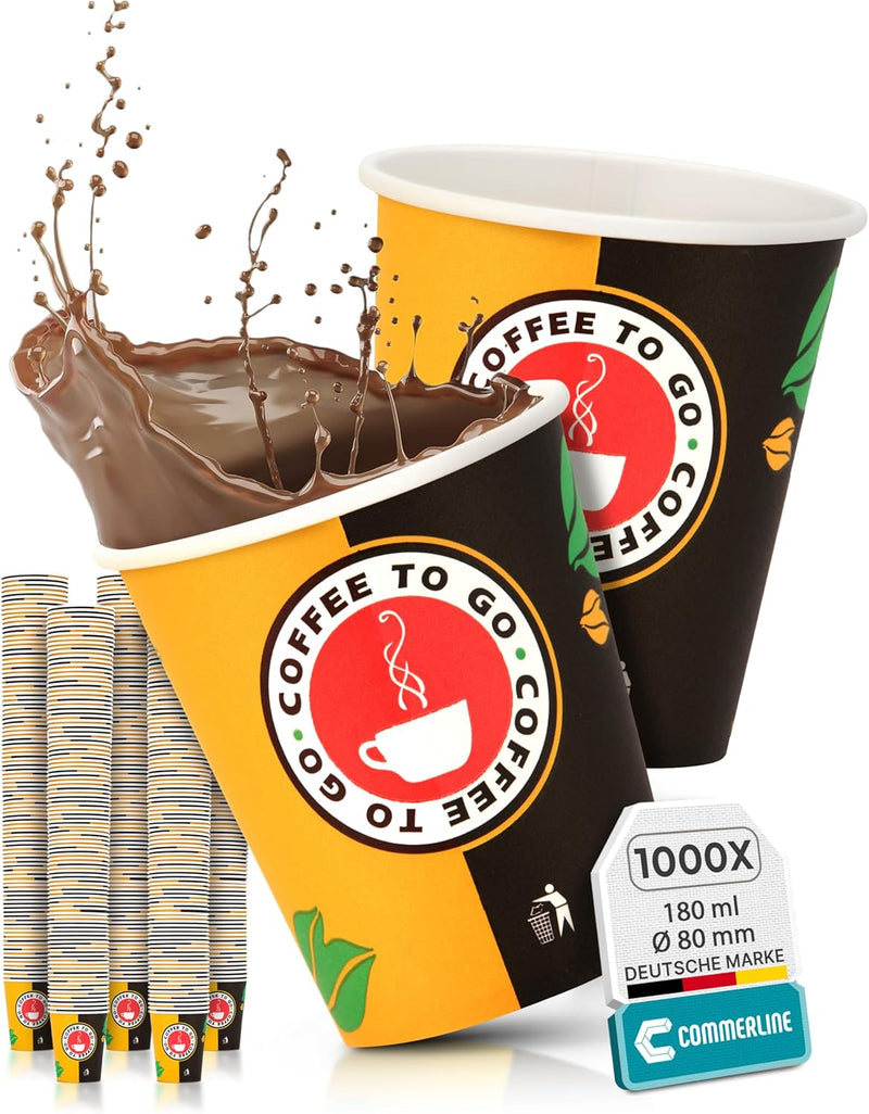 1000 Stück 7,5oz/180ml Kaffeebecher to go | Pappbecher Cups Coffee to Go Becher | Kaffee to+go Papie