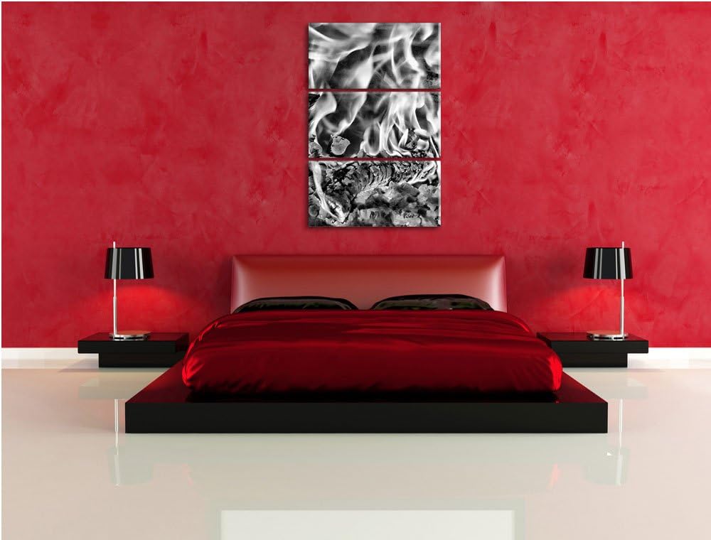 Pixxprint Gemütliches Holz im Feuer als Leinwandbild/Grösse: 3 Teilig (120x80) cm/Wandbild/Kunstdruc