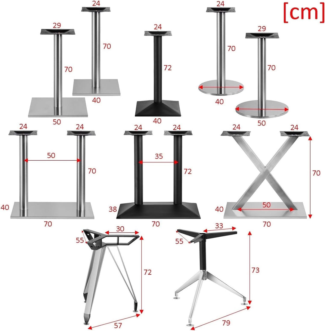 Edelstahl Tischgestell XL Single Quadrat 45x45x71cm Bistrotisch