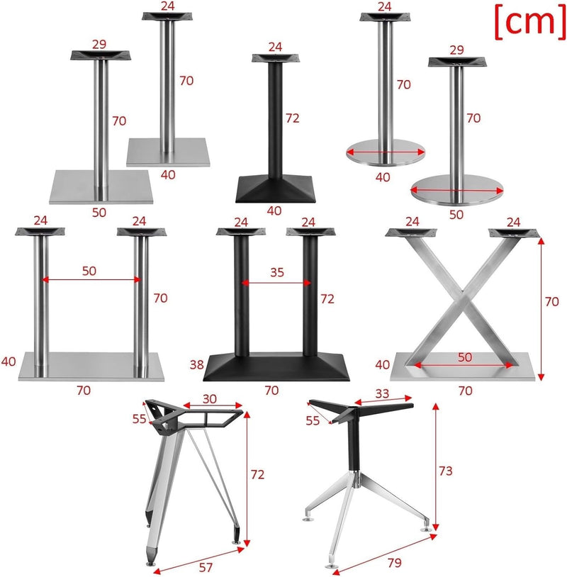 Edelstahl Tischgestell XL Single Quadrat 45x45x71cm Bistrotisch