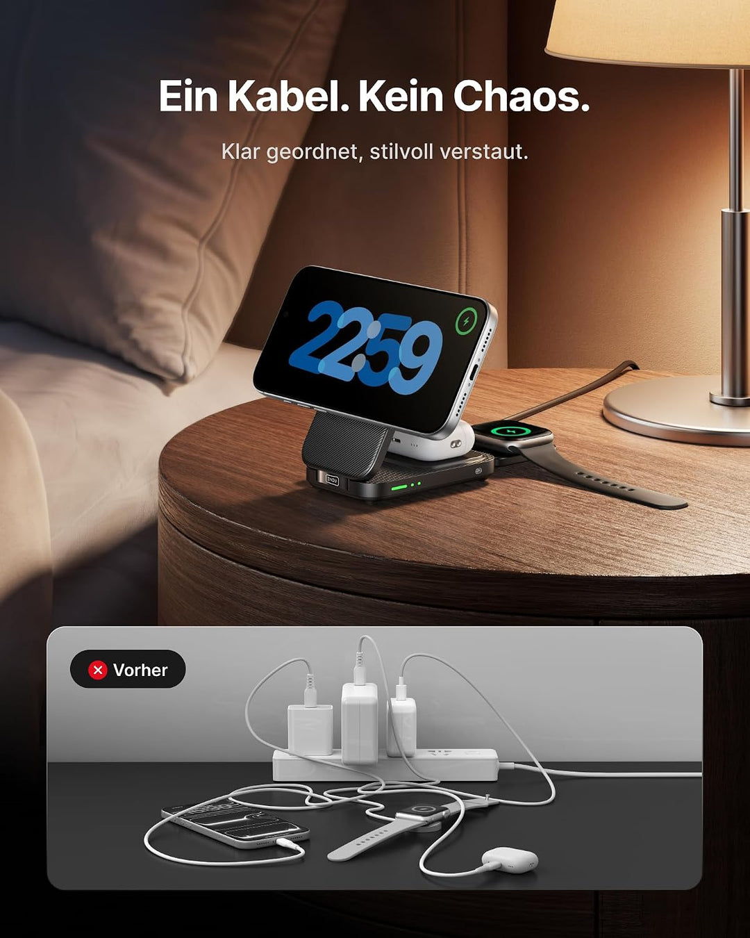 INIU Induktive iPhone Ladestation 3 in 1, 15W Qi2-Zertifiziertes Magnetisches Kabelloses Ladegerät F