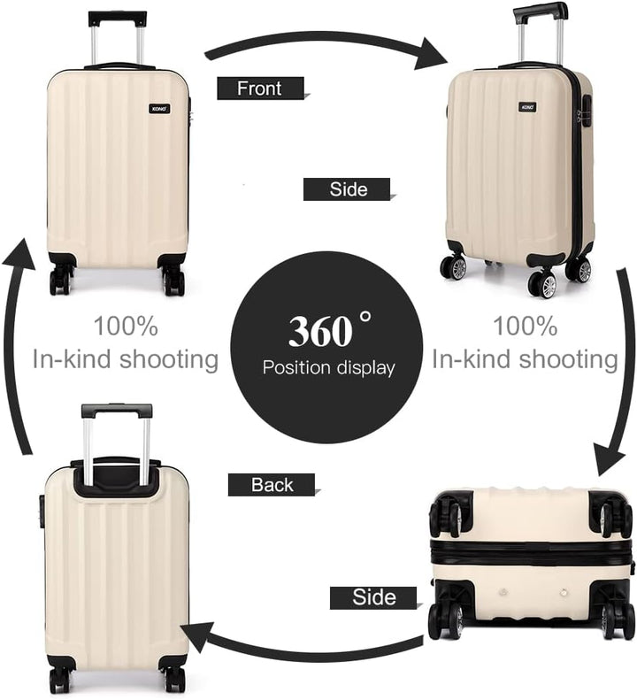 KONO Hartschale Trolley Koffer 4 Rollen Reisekoffer Gepäck (Beige, M) Beige M (56cm - 40L), Beige M