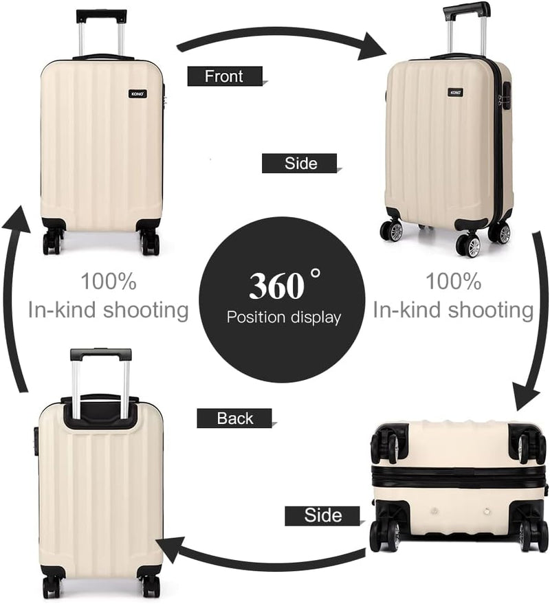 KONO Koffer Trolley Mittelgross Hartschale ABS Reisekoffer Rollkoffer Suitcase (Beige, L) Beige L, B