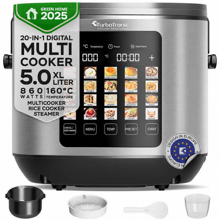 TurboTronic Multikocher 5L Kapazität 20 Programme 860W Elektrischer Schon- und Dampfgarer &amp; Reiskoch