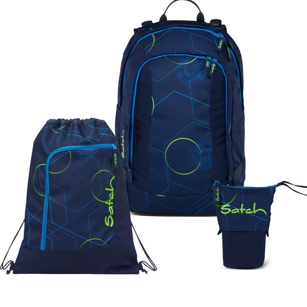 Satch Air Pencil Slider Light Edition Schulrucksack Set 3tlg. inkl. Sportbeutel Blue Tech, Blue Tech