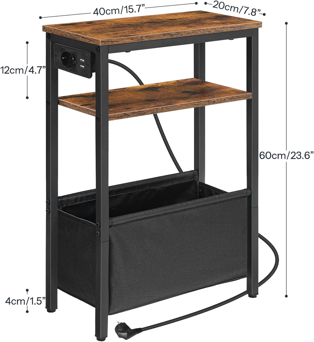 HOOBRO Beistelltisch mit Ladestation, Nachttisch mit Stauraum, Sofatisch mit Steckdose und USB-Ansch