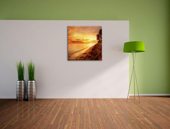 Pixxprint Palmen Urlaub, Format: 70x70 auf Leinwand, XXL riesige Bilder fertig gerahmt mit Keilrahme