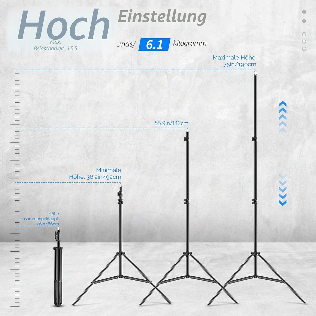 Neewer 190 cm Aluminium-Stativständer für Studio Kits, Fotografie Lichter, Softboxen (schwarz, 2er-P