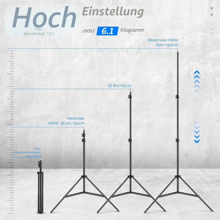 Neewer 190 cm Aluminium-Stativständer für Studio Kits, Fotografie Lichter, Softboxen (schwarz, 2er-P