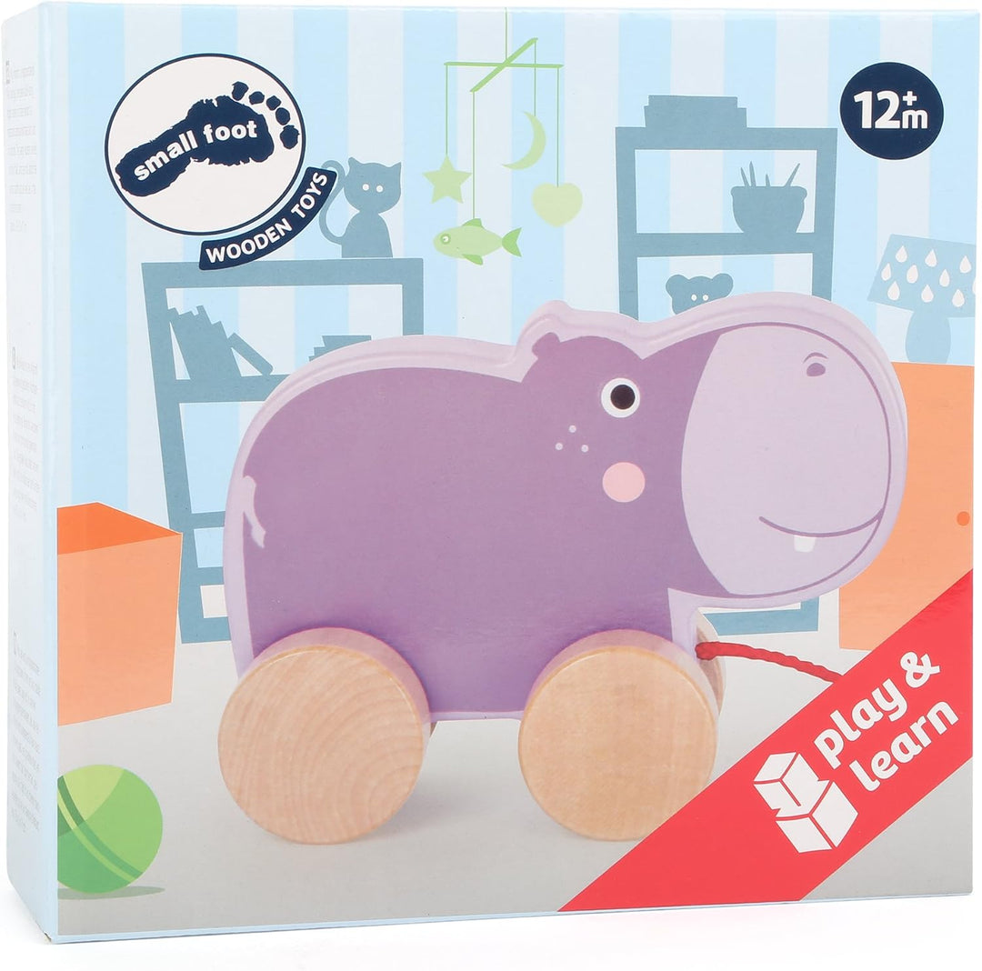 small foot 10611 Ziehspielzeug aus Holz mit niedlichem, lilafarbenden Hippo auf Vier naturbelassenen