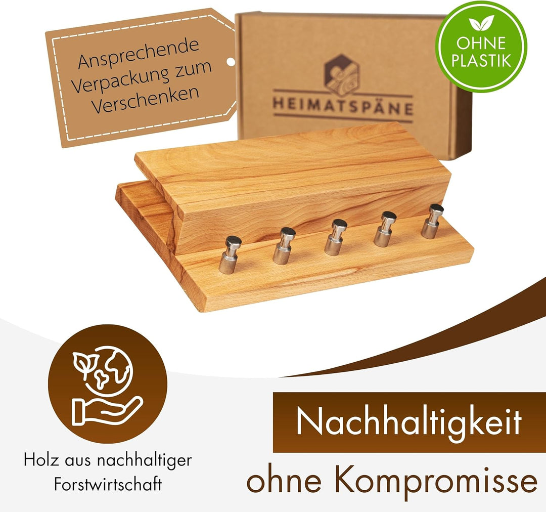 Heimatspäne Schlüsselbrett Holz – Hochwertige Edelstahlhaken und echte Kernbuche – handgemachtes Sch