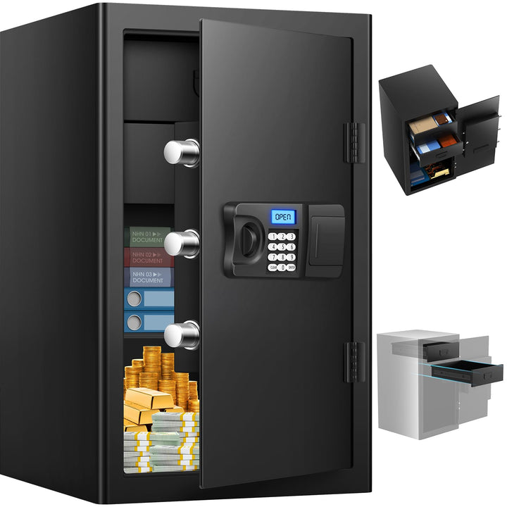Mejasg 85L Grosser Safe Tresor Feuerfest mit 2 Schubladen&1 Herausnehmbares Regal, Digitaler Möbeltr