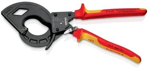 Knipex Kabelschneider (Ratschenprinzip, Dreigang) schwarz atramentiert, isoliert mit Mehrkomponenten