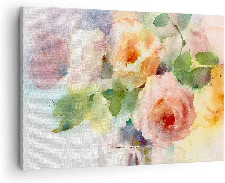 Bilder auf Leinwand Rose Blume Garten Leinwandbild mit Rahmen 70x50cm Wandbilder Dekoration Wohnzimm