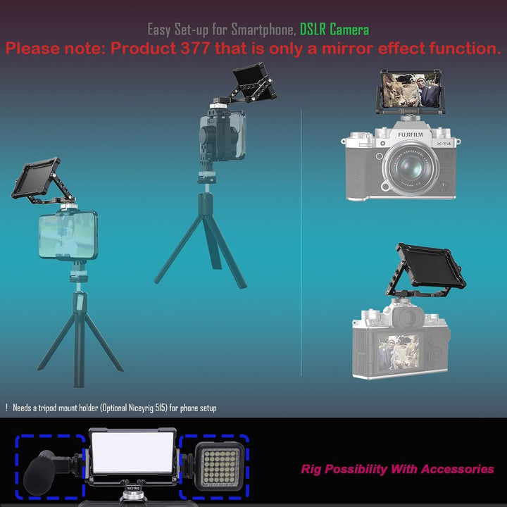 NICEYRIG Flip Screen Spiegelreflex Selfie Mirror für Kamera/Smartphone, Kamera-Flip-Bildschirm Faltb