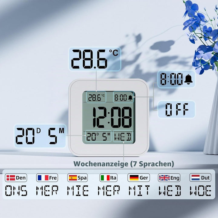LATEC Wecker Digital, Digitaler Wecker Batterie, Klein Reisewecker Digital Uhr mit Temperaturanzeige