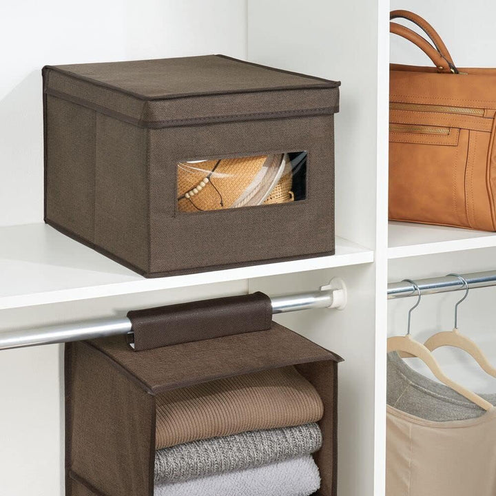 mDesign 6er-Set Stoffbox – praktische Aufbewahrungsbox mit Deckel und Sichtfenster für Schlaf-, Wohn