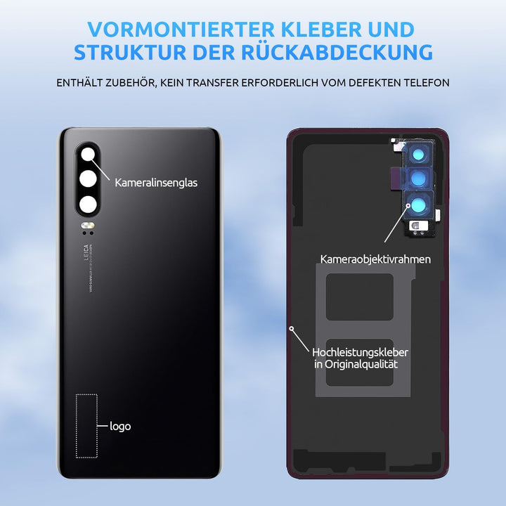 Eonpam Akkudeckel für Huawei P30 Rückseite Glas Original Backcover Back Glas Ersatz Reparatur Set mi