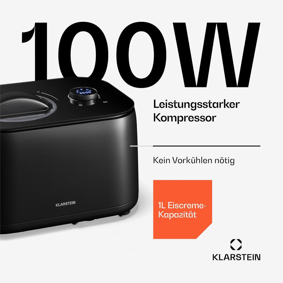 Klarstein FrostFusion Eismaschine mit Kompressor – 1L Edelstahlbehälter, 3 Modi für Eis, Slushie & J